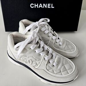CHANEL Grey/White Sneakers, Size 35.5